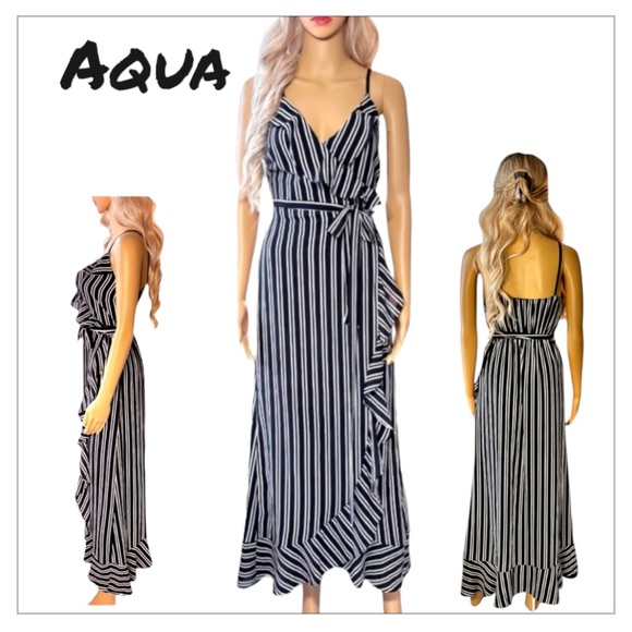Aqua | Black & White Striped Wrap Maxi Dress - Picture 1 of 5